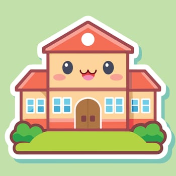 a cartoon house with a smiley face on it white background vector