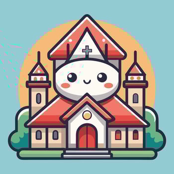 a cartoon church with a cute face white background vector
