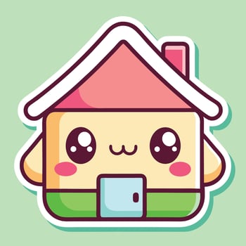 a cute house sticker with eyes and a nose white background vector