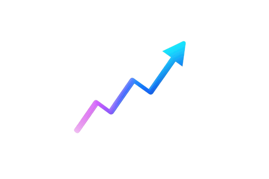 Vibrant upward arrow graph with gradient colors on transparent background, representing growth, success, and progress in business and finance. png