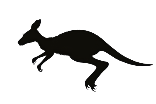 Silhouette of a kangaroo in motion against a transparent background, symbolizing agility and wildlife in Australia. png