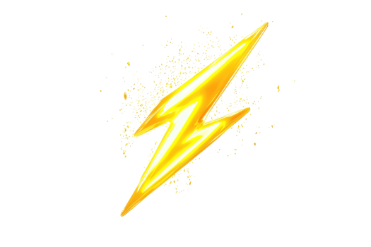 Vibrant yellow lightning bolt on a transparent background, symbolizing energy, power, and electricity in a dynamic digital illustration. png