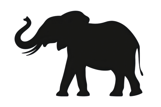 Silhouette of a majestic elephant against a transparent background, showcasing its iconic trunk and tusks in a simple yet striking form. png