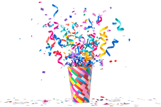 Vibrant confetti bursts from a colorful cup, celebrating festive occasions with a splash of joy and excitement. Perfect for party themes. png