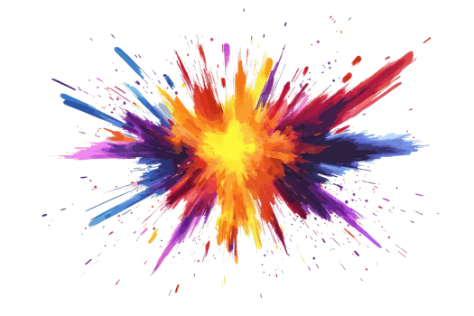 Vibrant colorful explosion of abstract paint splashes creating a dynamic burst of energy in motion. Bright hues blend seamlessly. png