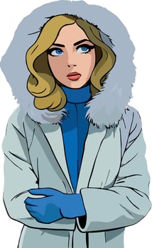 Woman wearing winter clothes feeling cold and crossing arms vector