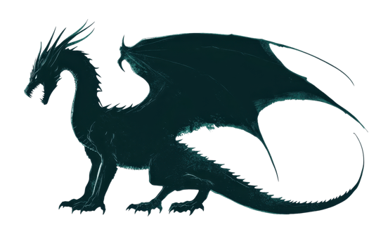 Silhouette of a mystic dragon with outstretched wings, conveying power and fantasy in a mystical setting, ideal for creative projects. png