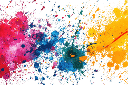 Vibrant explosion of multicolored paint splashes creating a dynamic and abstract background, showcasing a spectrum of vivid hues and energy. png