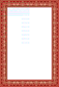 square gold with red ancient Russian ornament. Slavic rectangle, border vector