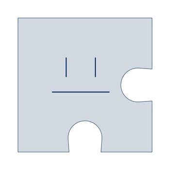 Puzzle piece with neutral face 2D cartoon object. Psychology personality character shape. Facial expression jigsaw isolated element flat clipart on white background. Spot illustration vector