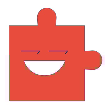 Puzzle piece with playful face 2D cartoon object. Psychology personality. Flirting teasing. Facial expression jigsaw isolated element flat clipart on white background. Spot illustration vector