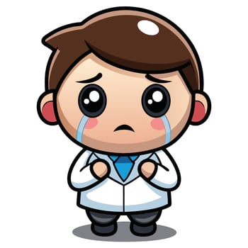 a cartoon doctor crying with his hands on his chest white background vector