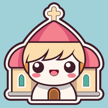 a cartoon character with a church on the background white background vector