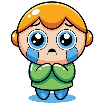 a cartoon girl crying with her hands her face white background vector