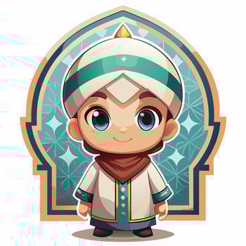 cartoon muslim boy white background, vector