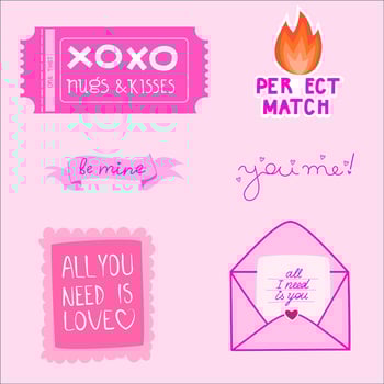 Cute valentine sticker set in pink color vector