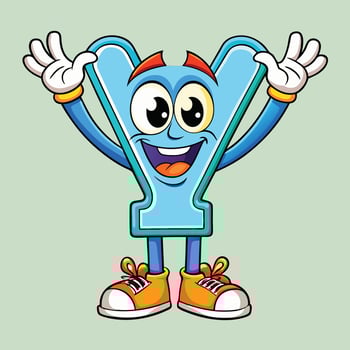 a cartoon letter y character with arms up and legs spread white background vector