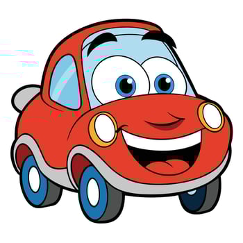 cartoon car with blue eyes and smiling face white background vector
