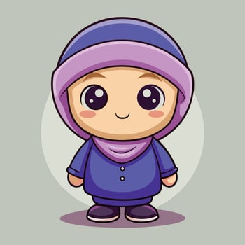 cartoon muslim girl in purple outfit vector