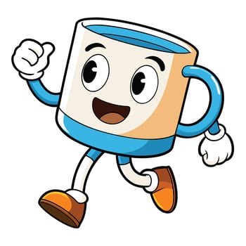 a cartoon coffee mug running with arms outstretched vector
