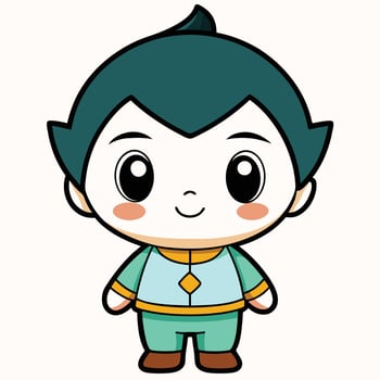 a cartoon character with green hair and blue eyes, vector