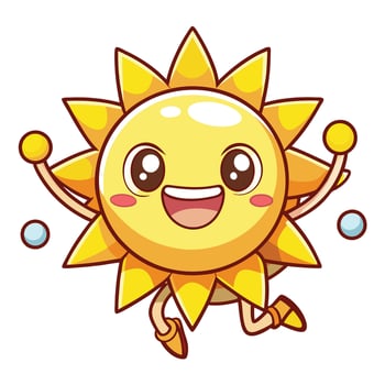 a cartoon sun character jumping and smiling vector
