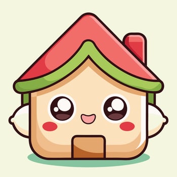 a cute little house with a red roof and green roof, vector