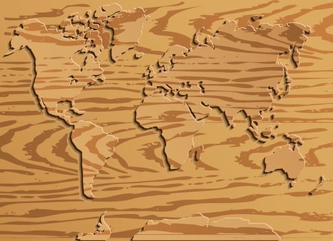 wooden world map label background vector