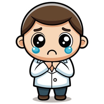 a cartoon doctor crying with his hands folded, vector