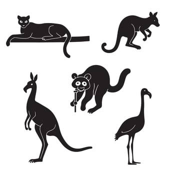 Australian Wildlife Including Kangaroos, Emus, and Exotic Animals Featured in a Dynamic Silhouette Bundle for Nature Designs vector