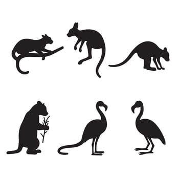 Australian Favorites Like Kangaroos, Emus, and Marsupials Featured in a Silhouette Bundle for Nature-Themed Art vector