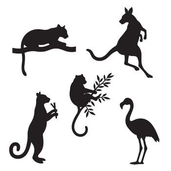 Wildlife Like Kangaroos, Cats, and Exotic Birds in a Creative Silhouette Bundle for Artistic and Nature-Themed Designs vector