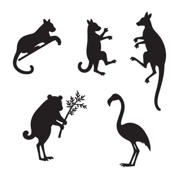Dynamic Kangaroos, Cats, and Exotic Birds Presented in a Wildlife Silhouette Bundle for Creative and Nature-Inspired Designs vector