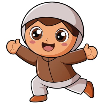 cartoon muslim boy running, illustration vector