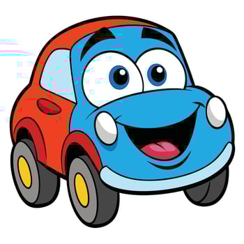 cartoon car with blue and red face and smiling vector