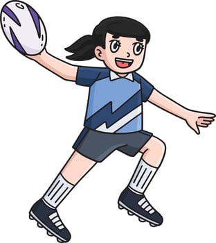 Female Rugby Player Passing Ball Cartoon Clipart vector