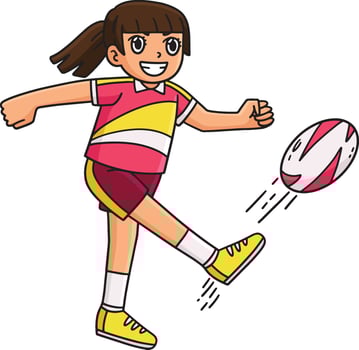 Female Rugby Player Kicking Ball Cartoon Clipart vector