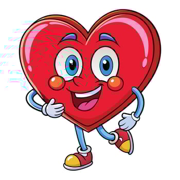 cartoon heart character running with arms outstretched vector