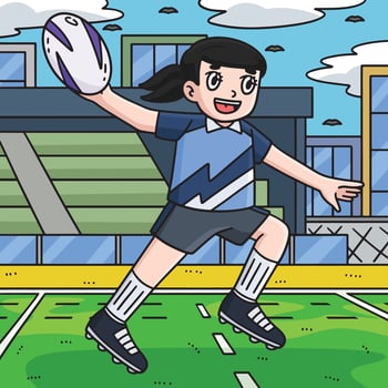 Female Rugby Player Passing Ball Colored Cartoon vector