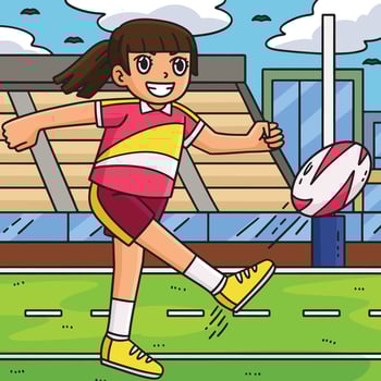 Female Rugby Female Kicking Ball Colored Cartoon vector