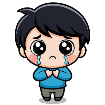 cute boy crying illustration on a white background vector