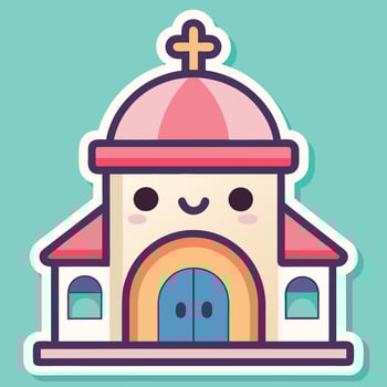 a cartoon church with a rainbow cross on the door vector