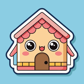 a cute house sticker with a pink roof on a white background vector