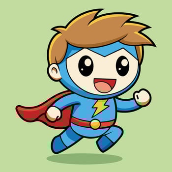 cartoon superhero running with cape and vector