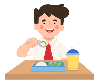Illustration of a boy enjoying a packed lunch png