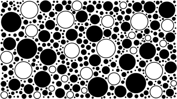 Black circles and black line circles of various sizes on a white background. vector