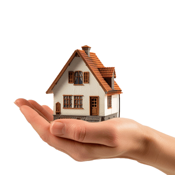 House model in a hand real estate home ownership png