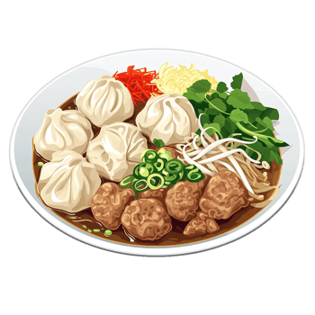 Delicious Dumpling Soup Broth Meat Noodles Herbs png
