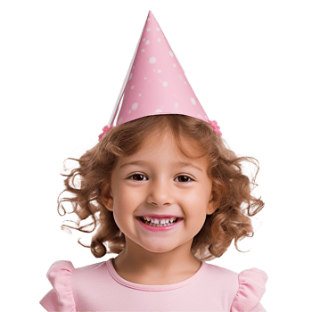 Happy girl in pink party hat smiling broadly png