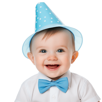 Happy Baby Boy in Blue Party Hat and Bow Tie png